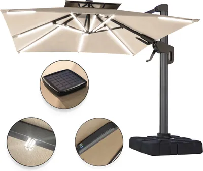 Produktbild von SUN PIETRO | Sonnenschirm | Quadratisch | B:T 300 x 300 cm | Taupe | LED | Ampelschirm, Marktschirm, Gartenschirm