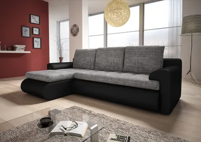 Produktbild von Ecksofa Santi - Polsterecke L-Form, Schlafsofa mit Bettkasten, Sofa mit Schlaffunktion, Couch (Schwarz + Grau (Madryt 1100 + Berlin 01), Ecksofa Links)