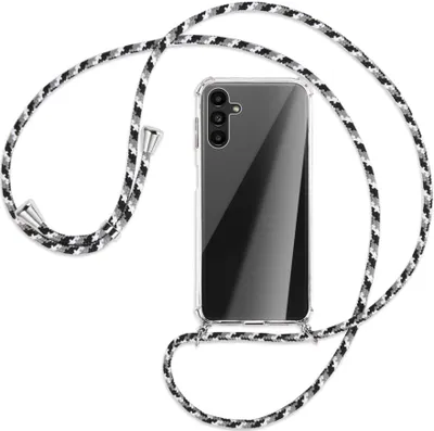 Produktbild von Handykette Backcover-Schutzhülle mit Band (Metall silberfarben) für Samsung Galaxy A13 5G - schwarz/grau/weiß