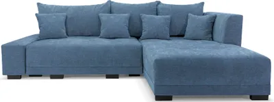 Produktbild von LaMasia Universal-Ecksofa Links und Rechts 3-Sitzer L-Ecksofa mit Schlaffunktion, Bettzeugablage, Blau