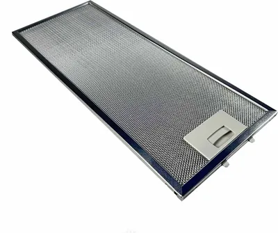 A metal grease filter for a range hood, shown from a diagonal angle against a white background.