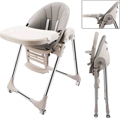 Produktbild von OUNUO Baby Hochstuhl Vertehllbar und Klappbar Kinderhochstuhl mitwachsend Kindersitz Kinderstuhl mit Sicherheitsgurt 6 Monaten bis 6 Jahre Kunstleder Kissen Grau