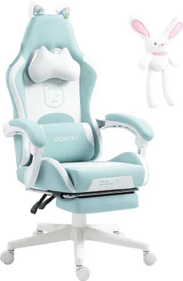 Produktbild von Famanu Gamingstuhl Ergonomisch mit Hoher Rückenlehne und Fußstütze - Katzenedition in Blau