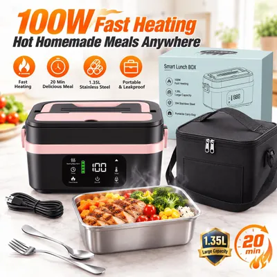 Produktbild von Elektrische Lunchbox mit Akku 20000mAh, 100W wiederaufladbar, selbstheizende Brotdose 1,35L, herausnehmbarer Edelstahlbehälter, Heizbox für Büro Auto