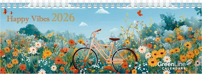 Produktbild von GreenLine - Happy Vibes 2026 - Tischquerkalender 30x11 cm, nachhaltiger Tischkalender mit 52 Wochen, 2-sprachigem Kalendarium & Spiralbindung für Büro und Homeoffice
