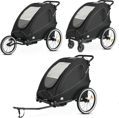 Zdjęcie produktu dla Przyczepka rowerowa dla dzieci - podwójna - dla aktywnych rodzin - konstrukcja 3 w 1 - wymiary: 99 x 79 x 105 cm - kolor: czarny