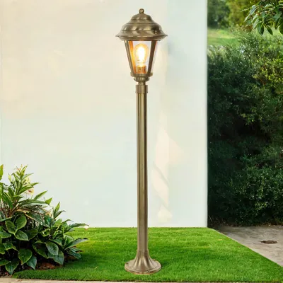 Produktbild von Stehlampe außen Rustikal 100 cm Messing massiv IP43 E27 Wegeleuchte Garten Laterne
