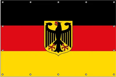 Produktbild von Wallario Outdoor-Poster für Garten oder Balkon, Motiv Deutsche Flagge mit Wappen, in ca. 120 x 180 cm