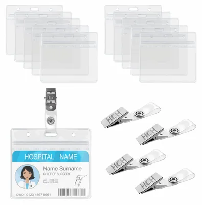 Image de Lot de 20 étuis à carte d'identité avec clip, porte-cartes transparents et pochettes pour badges nominatifs.
