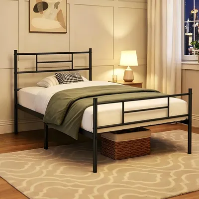 Produktbild von Metallbett mit Matratze & Bettgestell 90x200 cm Einzelbett Gästebett Bettrahmen