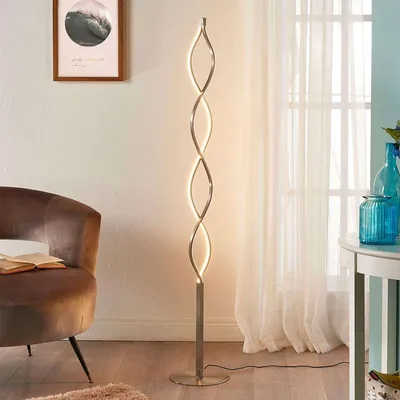 Zdjęcie produktu dla Lampa podłogowa Lindby LED Auron, kolor nikiel, metal, ściemniacz dotykowy