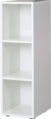 A white, three-shelf storage unit.