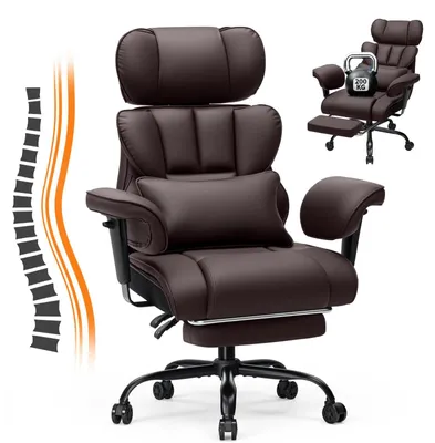 Obrázok produktu pre Herná stolička, kancelárska stolička – ergonomická stolička pre manažérov – nosnosť 200 kg – sedadlo s pružinovou výplňou – operadlo s bedrovou oporou – výškovo nastaviteľná, otočná – hnedá