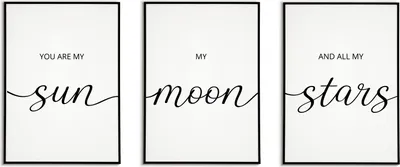 Produktbild von You are my Sun Moon Stars Kinderzimmer Poster 3er Set – Baby Wandbild Babyzimmer Wanddeko – A3 (29.7x42cm) / schwarzer Bilderahmen