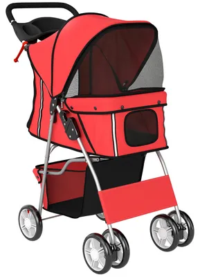 Immagine prodotto di Carrito pieghevole per cani, adatto a cani di piccola taglia fino a 10 kg | Colore: Rosso | Dimensioni: 44x77x102 cm