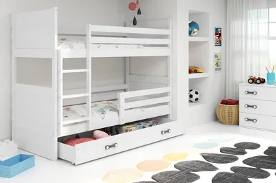 Produktbild von Kinderhochbett mit Stauraum und Matratzen 90x200 FERGUS – Weiß