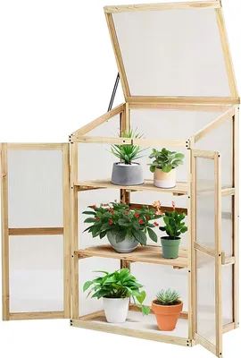 Zdjęcie produktu dla Mini szklarnia z zimną ramą, drewniana szklarnia z zimną ramą, zimna rama ze spadzistym dachem, łóżko szklarniowe na balkon ogrodowy (60x45x100 cm)