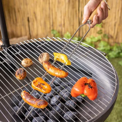 Productafbeelding van Brede grillspies, dubbele grillhouder, stok, geschikt voor kamperen, kampvuur, open haard en grill