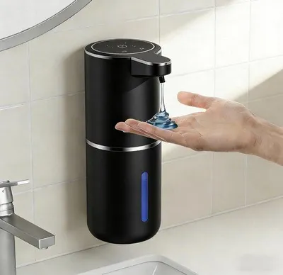 Image de Distributeur de savon mural automatique 380 ml, rechargeable par USB, étanche IPX5, ne nécessite aucun perçage