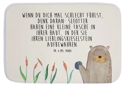 Produktbild von Mr. & Mrs. Panda duschmatte Otter Stein - Weiß - Geschenk, Badematte, Badteppich, Pflanzen, Badvorleger, Witzige Fakten, Badezimmer Matte, Seeotter, Fun Facts
