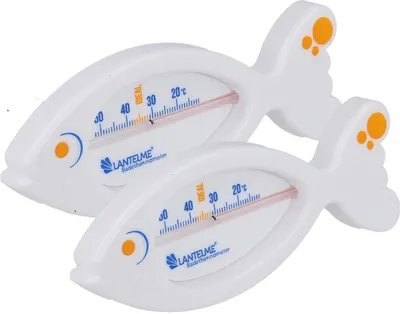 Produktbild von 2 Stück Badethermometer Set Fisch Weiß für sicheres Baden in Badewanne für Baby Kleinkinder Kinder Analog Bade Thermometer bis 52°C Wassertemperatur