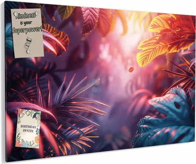 Produktbild von Magnettafel 60 x 40 cm „Dschungel im Neonlicht“ – Magnetwand aus Metall, beschreibbar mit Whiteboard-Marker – Memoboard für Küche & Büro