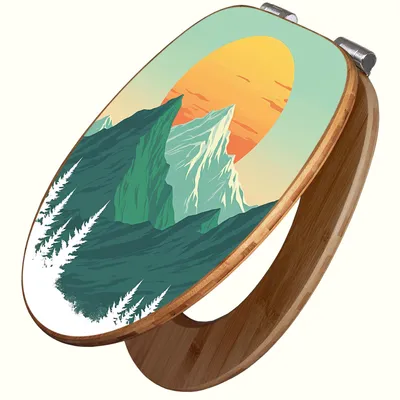 Produktbild von banjado Design WC Sitz Bambus Absenkautomatik -Sonnenaufgang über den Bergen - Toilettendeckel mit Absenkautomatik Holz/hochwertiger Bambus Klodeckel/WC-Sitz für alle gängigen Toiletten [TDB2 13170]