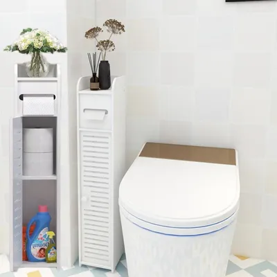 Immagine prodotto di Mobiletto bagno stretto, autoportante, bianco, 81x16x16 cm