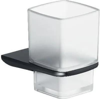 Image de kielle Vega - Verre pour brosses à dents et dentifrice avec support, verre mat/noir mat 40018004