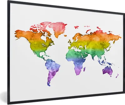 Produktbild von MuchoWow® Gerahmtes Poster Weltkarte - Flagge des Stolzes - Aquarell 30x20 cm - Poster mit Schwarzem Bilderrahmen Wandposter Rahmen Foto Bilder - Kunstdruck - Bild-Poster