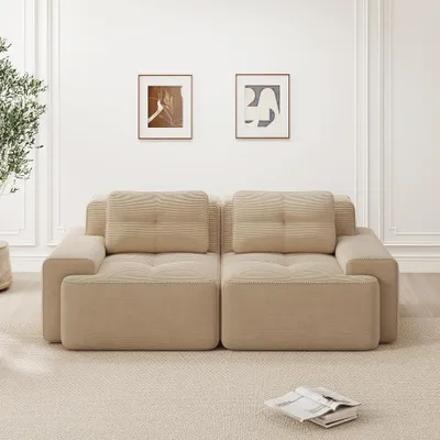 Produktbild von Modulares Sofa Beige, Cloud Sofa mit Tiefsitz und Cordbezug, Loveseat Kleinsofa Corduroy für Wohnzimmer, 204x104x69 cm