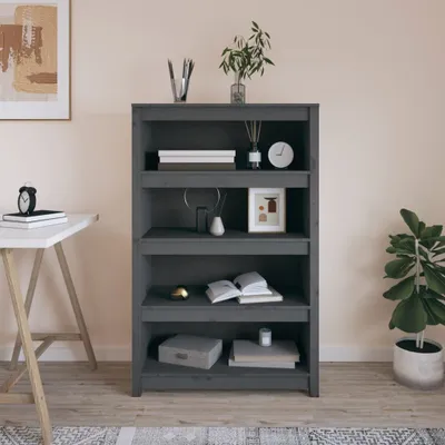 Produktbild von The Living Store Bücherregal Grau 80x35x126 cm Massivholz Kiefer