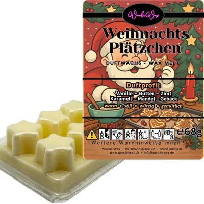 Produktbild von WonderWax Duftwachs Weihnachten Wax Melts für Duftlampe, 6 Sterne Duftmelt Wachsmelt Sojawachs Duftwachs Würfel für Raumdüfte, Wachs Duftöl Winter Indoor Schmelzen für Aromalampe Weihnachtsplätzchen