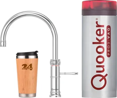 Produktbild von »QUOOKER CLASSIC FUSION Round VAQ PRO3 Chrom & 100°C Armatur (3CFRCHR)«  Spültischmischer mit 100°C Kochendwasserfunktion *Inklusive Thermobecher