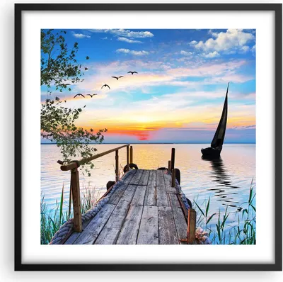 Produktbild von Gerahmtes Poster - Schwarzer Rahmen - Brücke See - 50x50 cm - Wand Bild - Wanddeko - Wandbilder - Kunstposter - Wandposter - Bilderrahmen - Bilder - Kunstdruck - Wandbild - P2BAC50x50-4115