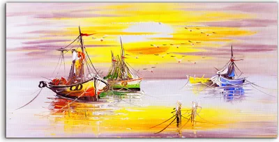 Produktbild von Coloray Spritzschutz aus Glas 120x60  Wandkunst Küchenrückwand Wasser Meer Segel boot Sonnenaufgang