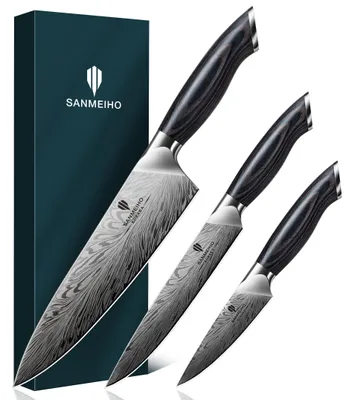 Immagine prodotto di Set di coltelli da cucina SANMEIHO, produzione giapponese, 3 pezzi, Acciaio al carbonio, set di coltelli professionali