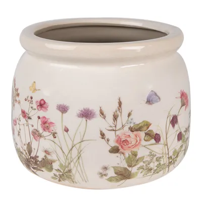 Zdjęcie produktu dla Clayre & Eef Doniczka Ø 20x15 cm Beżowo-różowe ceramiczne kwiaty