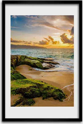 Produktbild von Bild - Bilderrahmen - 40 cm x 60 cm - MDF - Rahmen - Wandkunst - Sonnenuntergang Meer