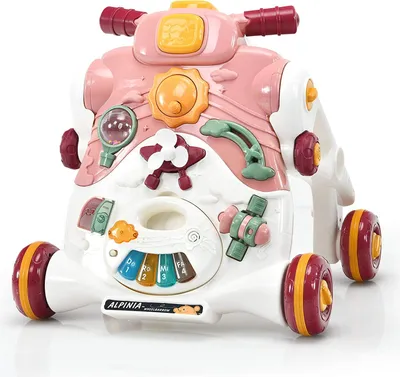 Produktbild von 3 in 1 Lauflernhilfe mit Musik & Licht,  Lauflernwagen & Rutschauto & Spielbrett mit rutschfesten Rädern und verstellbare Geschwindigkeit, Lauflernrad für Baby von 6-36 Monaten (Rosa)