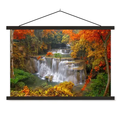 Produktbild von MuchoWow® Textilposter Bäume - Wasserfall - Herbst 150x100 cm mit schwarzem Rahmen - Schlafzimmer