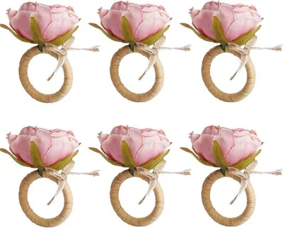 Produktbild von Serviettenring mit Blumenmotiv, handgefertigt, Rosen-Serviettenring mit Fliege, rustikaler Serviettenhalter für Valentinstag, Hochzeitsfeiern