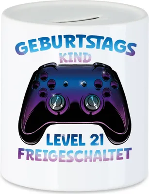 Produktbild von Geburtstagskind Level 21 Freigeschaltet Spardose Happy Birthday Geburtstag Alles Gute Controller Konsole Gamer