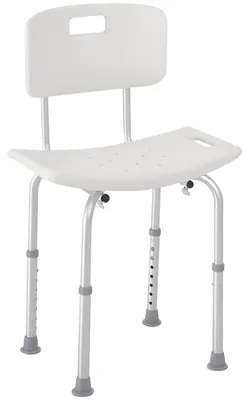 Image de Siège de douche pour personnes âgées - Tabouret de douche avec dossier - Hauteur d'assise fixe - Pieds antidérapants - Structure en métal - Siège de bain pour personnes âgées et handicapées - Blanc