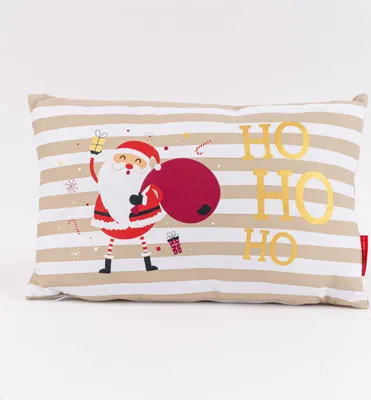 Produktbild von Kissen Ho Ho Ho Streifen Weihnachtsmann Schnee beige weiß rot gold 25x40cm