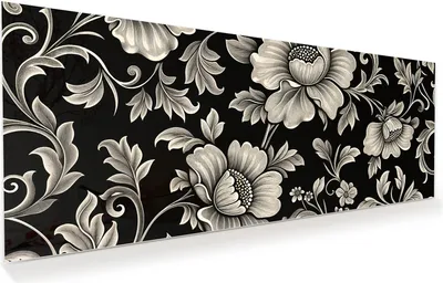 Produktbild von Glasbild 100x40cm in XXL für Wohnzimmer, Schlafzimmer Motiv Blumenmuster Schwarz