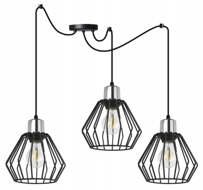 Produktbild von LED Pendelleuchte mit Draht-Lampenschirm – Moderne Hängelampe / Kronleuchter im Industrial Design