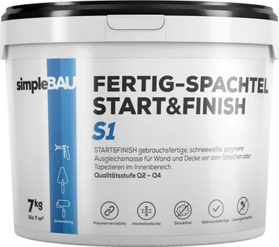 Produktbild von SimpleBau Spachtelmasse Start&Finish gebrauchsfertig zum Reparieren und Glätten von Wänden Perfekte weiße Farbe, 7kg