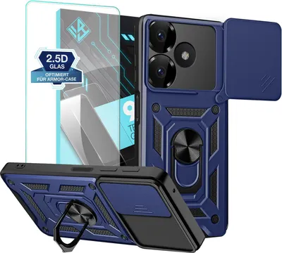 Produktbild von Armor Handyhülle für Xiaomi Redmi 13 mit 9H Displayglas Displayschutz Kameraschutz Handy Panzer Case Cover Schutzhülle Outdoor Farbe: Blau