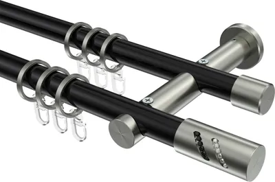 Produktbild von Interdeco Gardinenstange / Vorhangstange Schwarz / Edelstahl-Optik, Typ Platon Zoena (Glitzerzylinder), 20 mm Ø 2-läufig, 400 cm